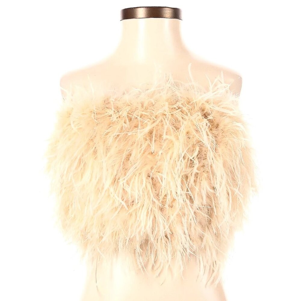 ๐ฅCHIC & SEXY๐ฅ100% OSTRICH FEATHERS BANDEAU CROP TOP in CHAMPAGNE - Picture 6 of 10